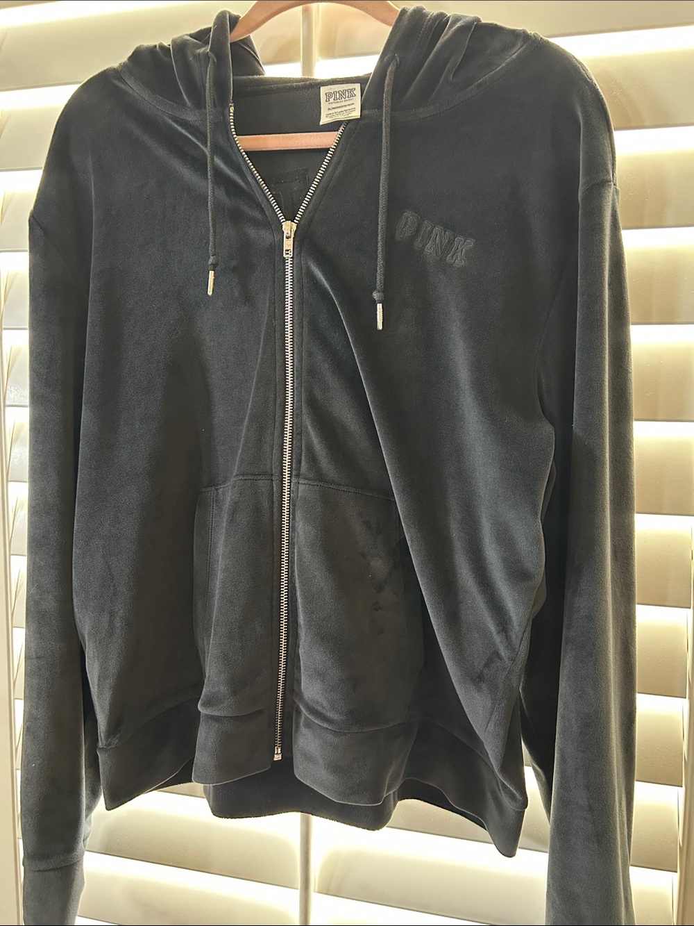 PINK Victoria's Secret Black Velvet Full‑Zip Hoodie XL